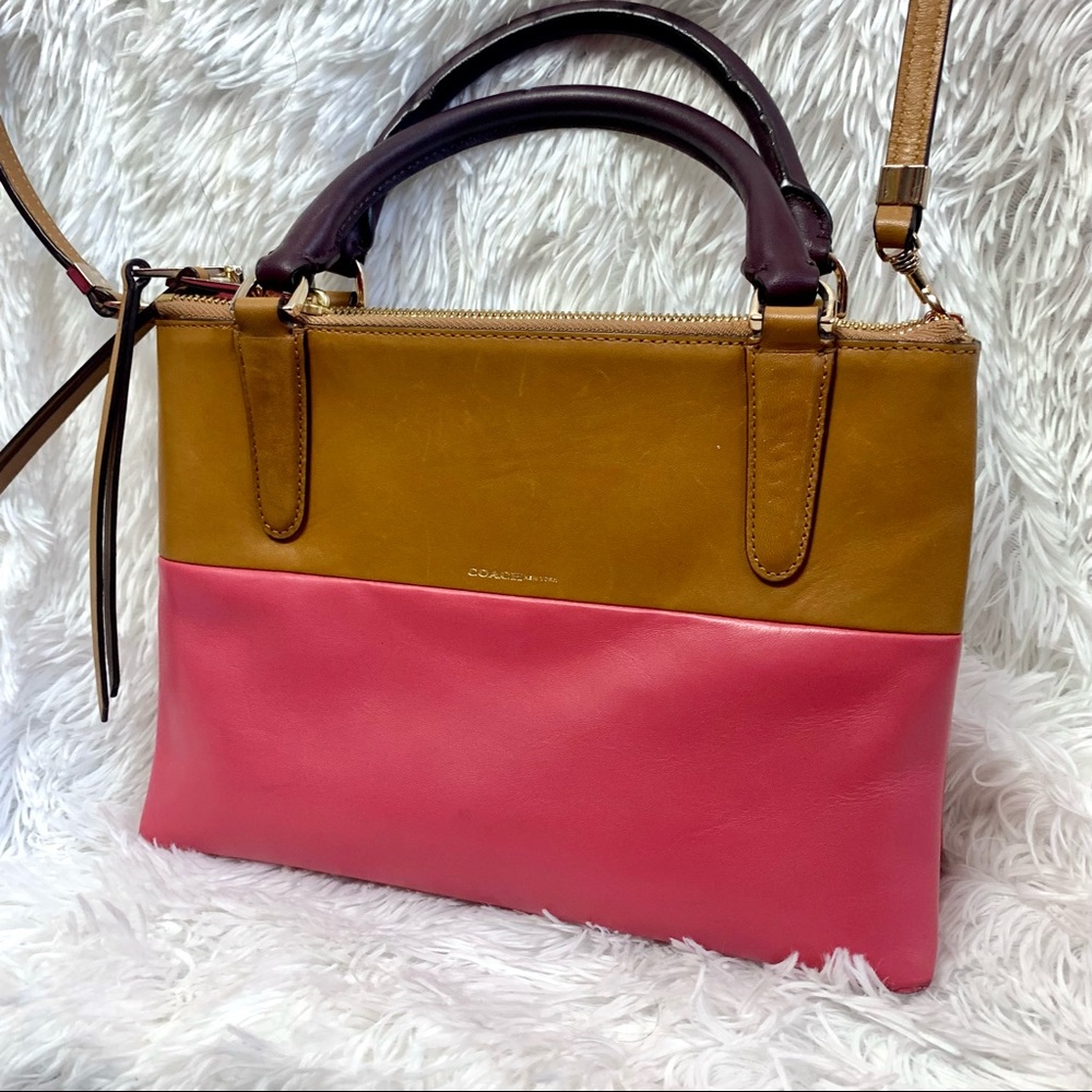 Coach Borough Mini Retro Colorblock Logenberry Tan Gold Leather Crossbody